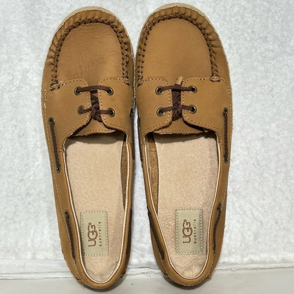 Ugg Womens Tan Nubuck Leather Moccasin Espadrille Slip On Tylin Shoes SZ US 10 - Picture 5 of 12